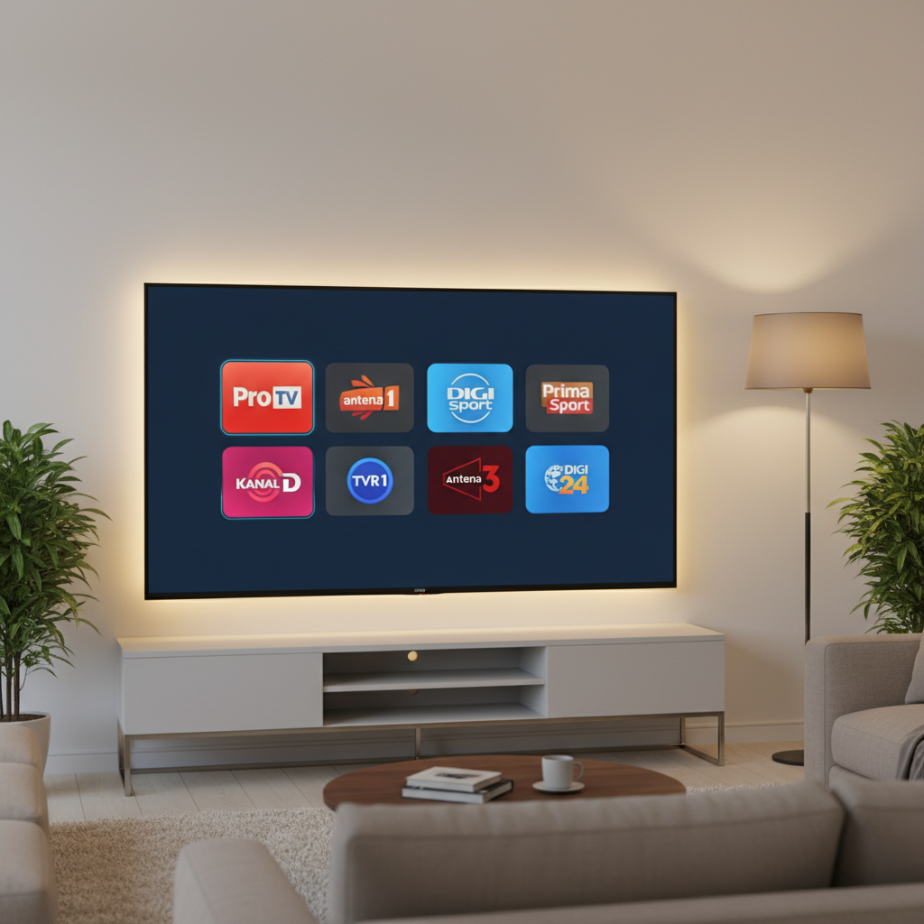Smart TV modern cu canale românești: Pro TV, Antena 1, Digi Sport, Prima Sport — Televiziune Online